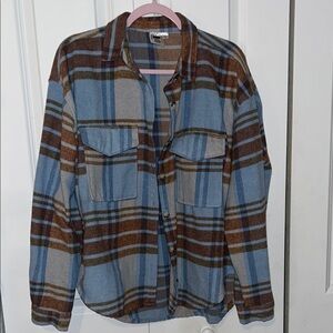 Ford Bronco Blue and Brown Plaid Flannel Shirt